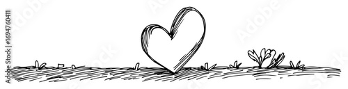 sprouting heart seedling black and white vector illustration