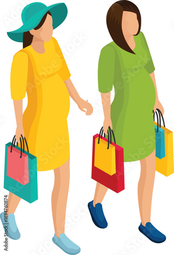 vector illustration of a pregnant womans shopping