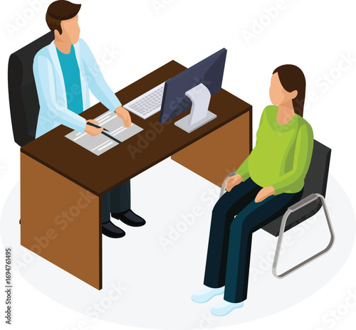 vector illustration of a pregnant woman in the clinic
