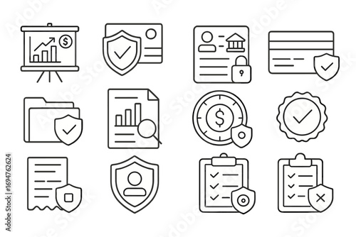 Business, finance outline icon set. secure, banking, data protection outline collection