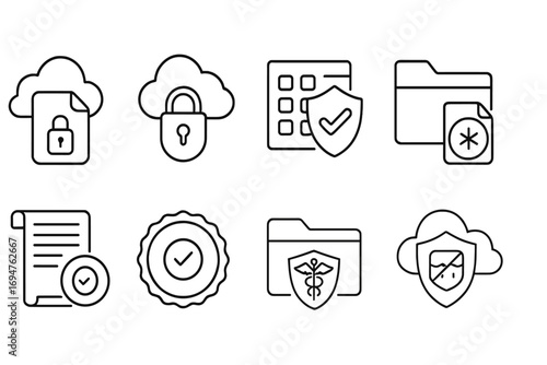 Cloud security outline icon set. data protection, privacy, safe storage icons