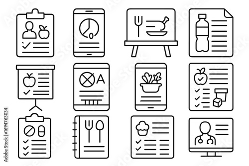 Health and fitness solid icon set. nutrition, diet, exercise icons solid collection
