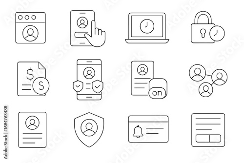Security and identity outline icon set. safe, secure access icons collection