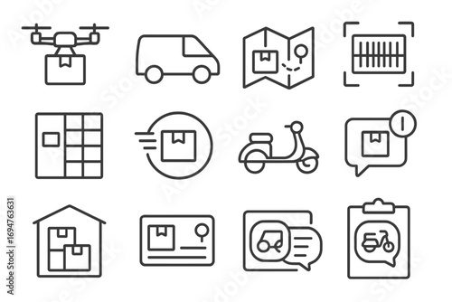 Logistics and delivery line icon set. transport and shipping outline icons collection