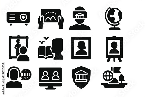 Education and learning silhouette icon set. academic tools, study symbols collection