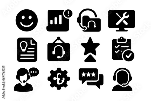Customer service, support solid icon set. call center, communication icons solid pack
