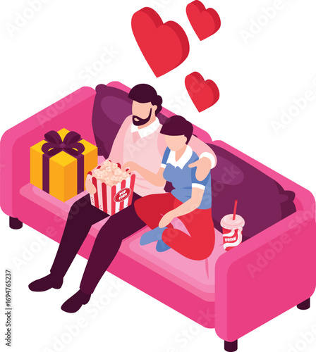 vector illustration of a couple watching movie