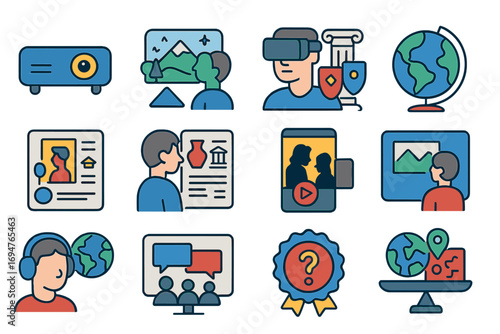 Education, learning flat icon set. academic, school subjects flat style collection