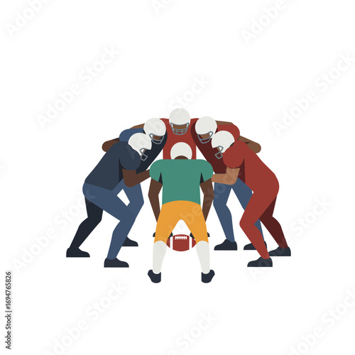 American football players huddled together in a team huddle, strategizing before a game, capturing the spirit of teamwork and competition