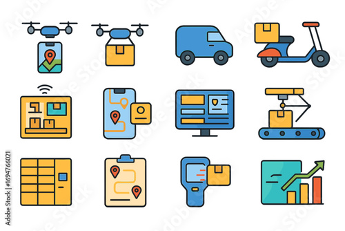 Delivery and logistics line icon set. shipping, transport, package, tracking, courier