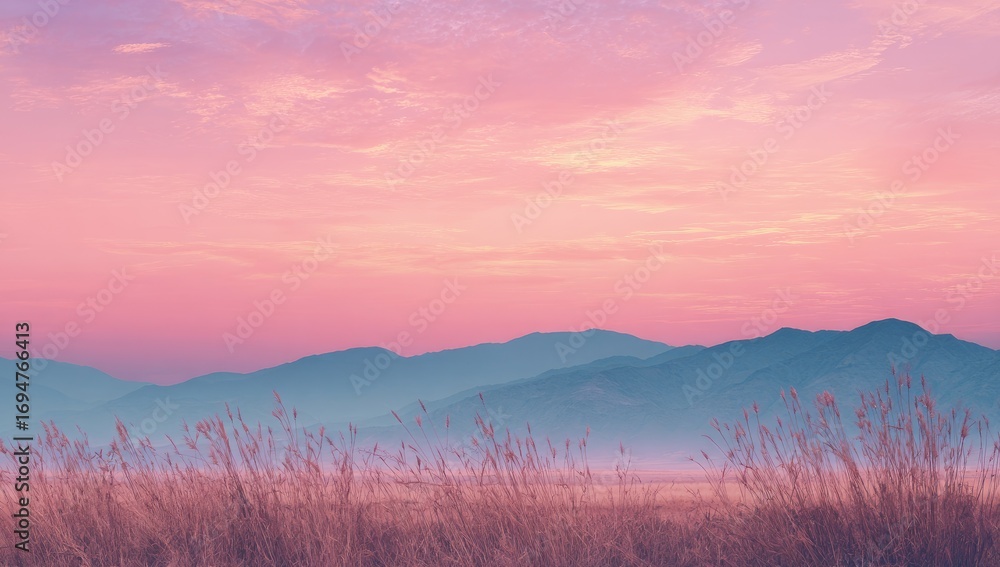 Fototapeta premium Pastel sunrise over misty mountains (1)
