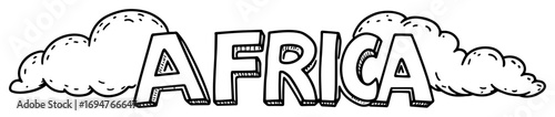 africa word with clouds – monochrome outline vector illustration