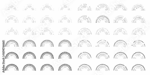Collection of hand drawn sunburst and radial designs in various styles and opacities