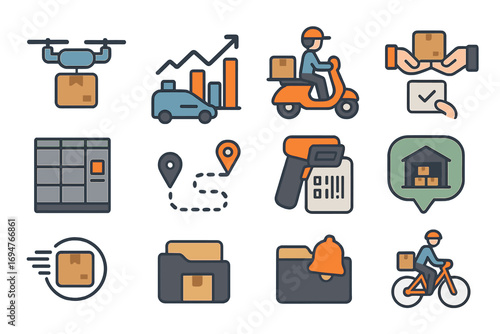 Logistics, delivery flat icon set. shipping, courier service flat graphics collection