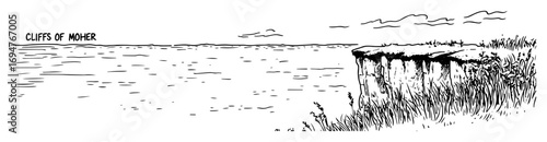 cliffs of moher coastline – monochrome outline vector illustration