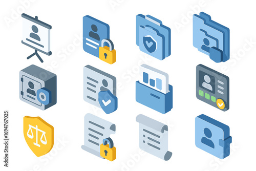 Security and privacy icon set. secure digital files linear collection
