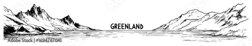 greenland mountain landscape – monochrome outline vector illustration