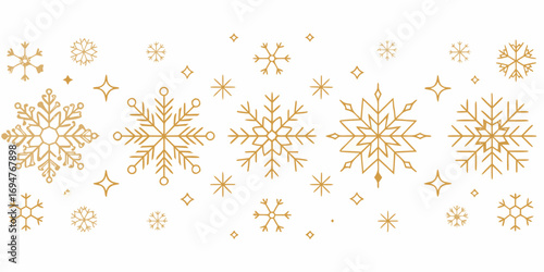 Wallpaper Mural Elegant gold line art snowflakes and starbursts on a clean white background winter holiday design Torontodigital.ca