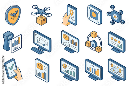 Logistics and delivery filled icon set. shipping, package tracking icons collection