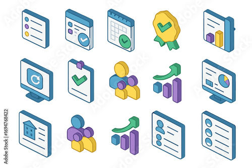 Business and productivity 3d icon set. workflow, management, and growth 3d collection