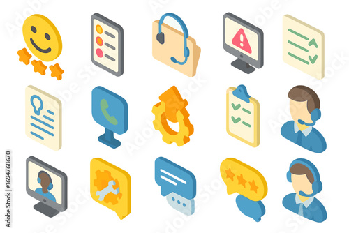 Customer support 3d icon set. helpdesk, communication, feedback icons collection