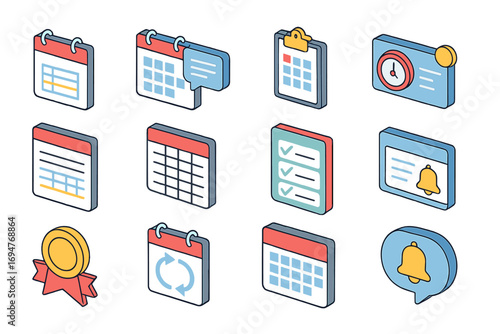 Calendar, reminder 3d icon set. schedule, notification management icons in 3d style