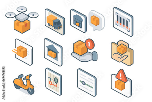 Delivery, shipping 3d icon set. package, parcel tracking, logistics icons collection