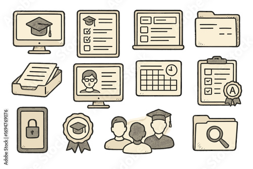 Education, learning outline icon set. school, online study icons collection