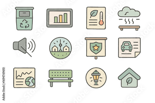 Ecology and environment icon set. nature, sustainable living icons outline collection