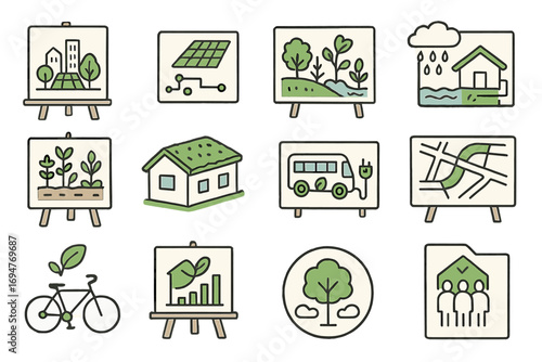 Sustainability, eco-friendly solid icon set. green energy and nature icons solid collection