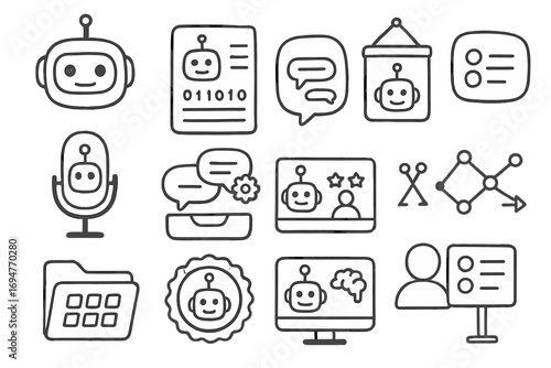 Chatbot line icon set. ai, communication, support, interaction, bot, technology icons