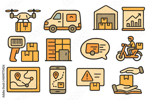 Delivery services icon set: flat design for logistics, courier, and transportation