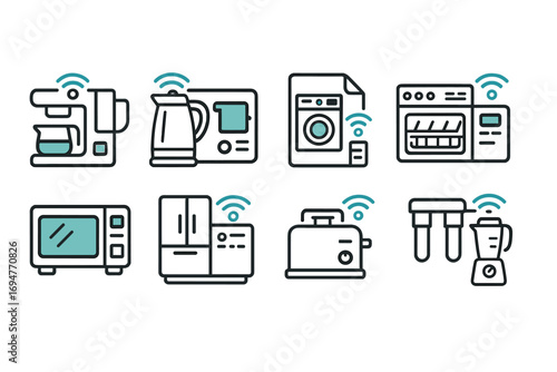 Smart home appliance line icon set. technology, kitchen, electronics, gadget outlines