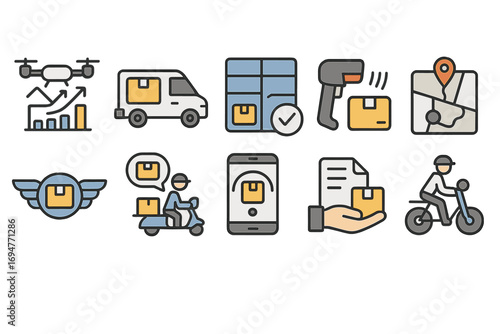 Delivery, shipping outline icon set. logistics and courier service icons outline collection