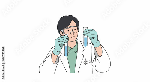 Scientist Analyzing Liquid Samples in Test Tubes for Medical Research and Laboratory Experimentation, Suitable for Illustrating Scientific Studies and Pharmaceutical Development