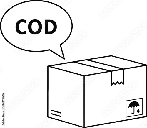 Delivery box with 'COD' speech bubble, representing cash on delivery service