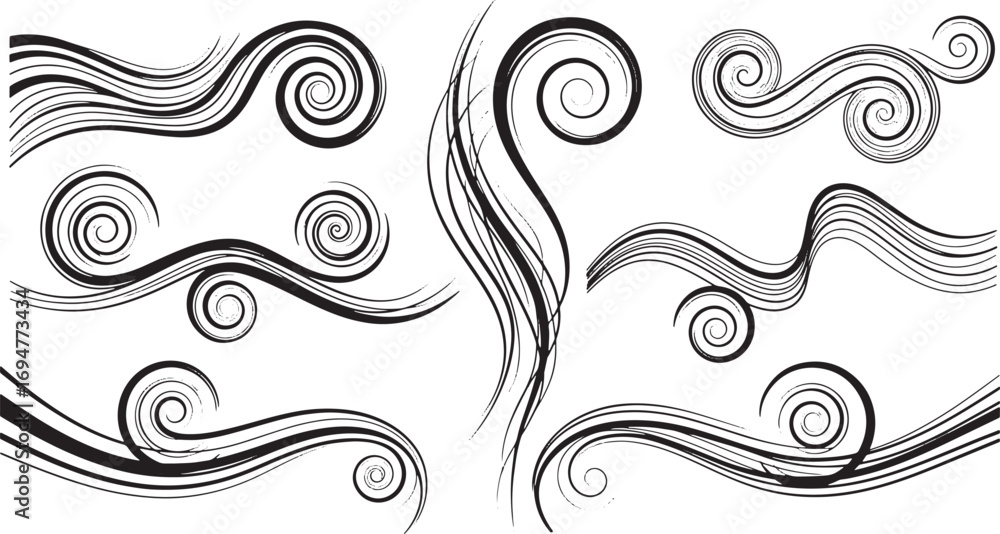 Fototapeta premium Elegant Swirls and Spirals A Collection of Decorative Vector Elements