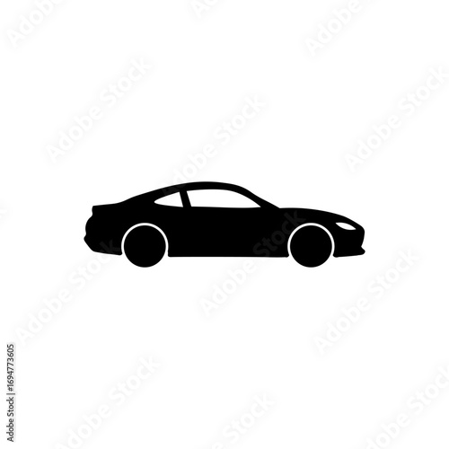 Silhouette of a low-riding sports car, profile view. Black and white isolated image.vector for design, transport and auto themes.