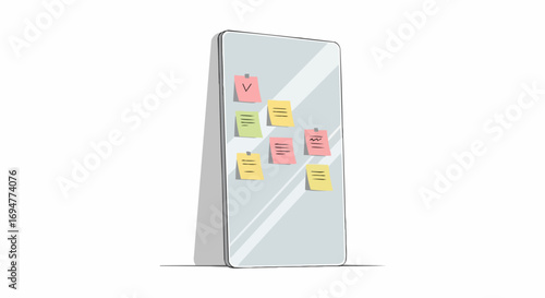 Sticky notes on whiteboard with colorful reminders in office setting  