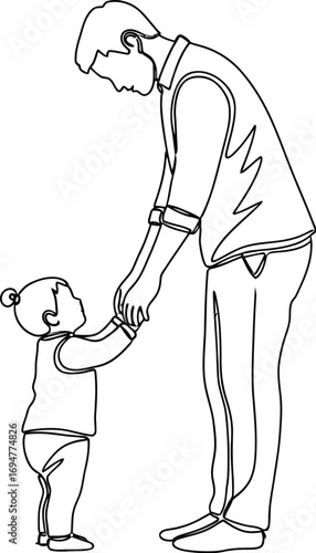 Loving father gently holding hands with his young child in a tender moment