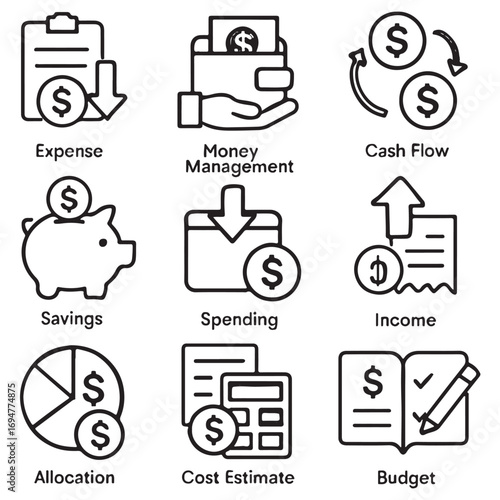 Budget icon set vector silhouette