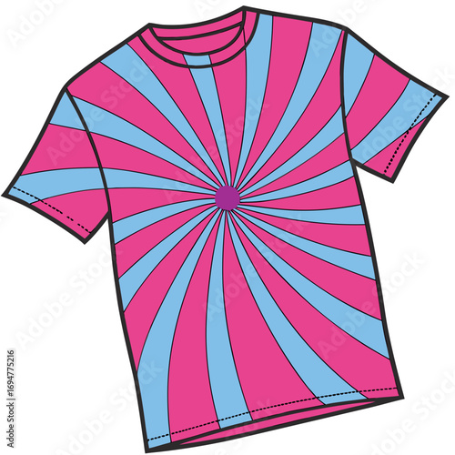 Vector art of vibrant pink and blue tiedye spiral pattern tshirt, a stylish and eyecatching piece of casual apparel, perfect for expressing individuality and modern fashion trends