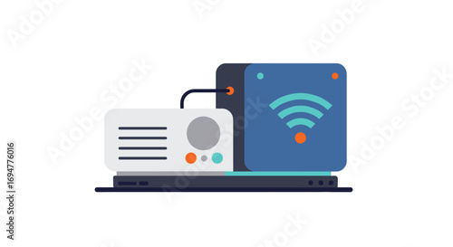 Modern flat design of wireless technology device with laptop and router