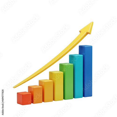 Free Download Colorful bar chart with upward trend arrow isolated on transparent background - GFXLoad
