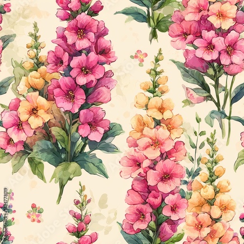 Vintage Watercolor Floral Pattern Design Suitable For Textile And Wallpaper Print