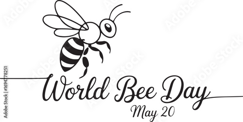 Minimalist single line drawing of a bee and World Bee Day text insect animal