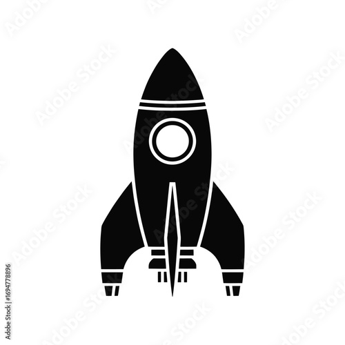 Classic rocket ship silhouette icon for space exploration and sci fi