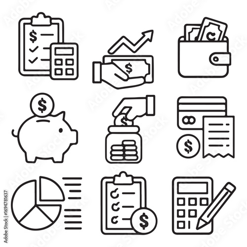 Budget icon set vector silhouette