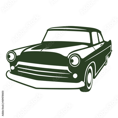 Dark green silhouette of a vintage coupe car on a white background automobile vehicle