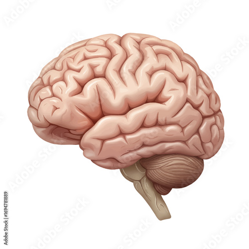 Realistic 2D vector illustration precisely depicts a human brain in a detailed side cutaway view, clearly showcasing its complex internal anatomy against a clean white background.
